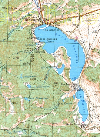 2-км карта: оз. Большое, оз. Чёрное, оз. Учум,
оз. Салбат, реки Белый Июс и Чёрный Июс, Ужур, Копьёво